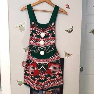Festive Green and Red Holiday Overalls - Womens Size Small